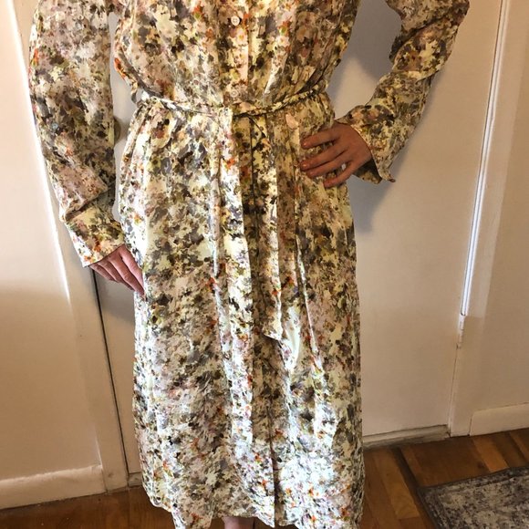 NWT Co Collections Button Front Shirtdress w/ Belt in Abstract Floral Jacquard, - Picture 2 of 7